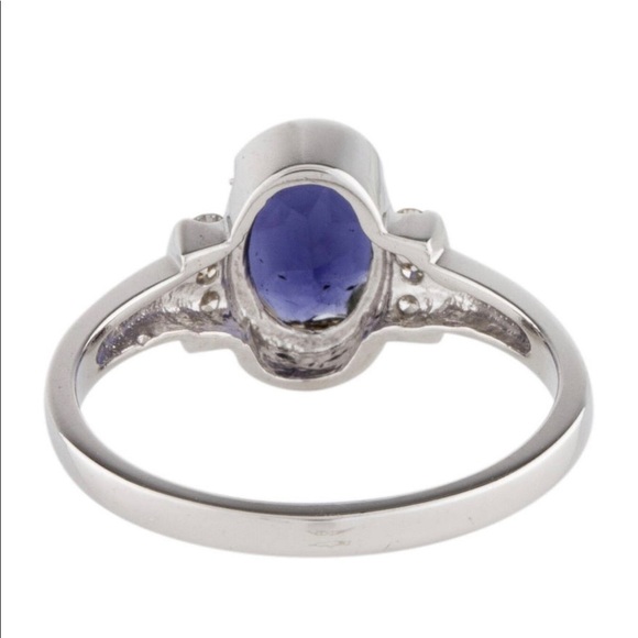Brand New $858 Iolite and Diamond 14k White Gold Cocktail Ring Authentic Violet - Picture 3 of 12